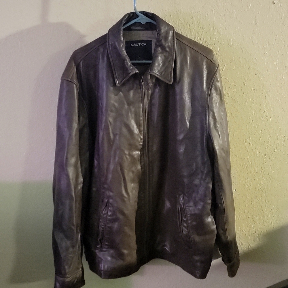 Men's size Large Lamb skin 3 pocket brown leather jacket